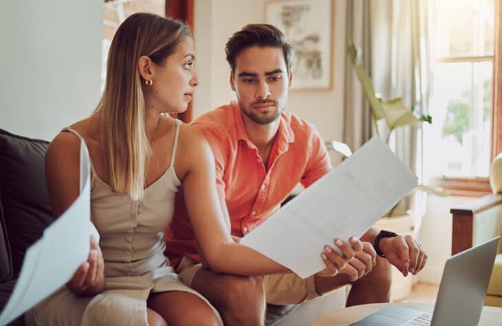 A couple discussing their finances.