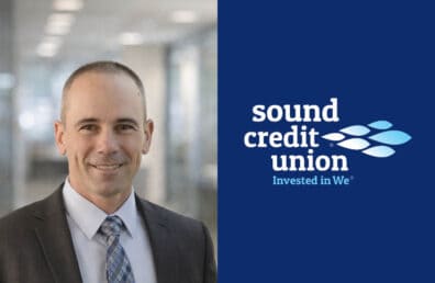 Headshot photo of Ian Crawford, Business Loan Production Manager at Sound Credit Union next to Sound Credit Union logo.