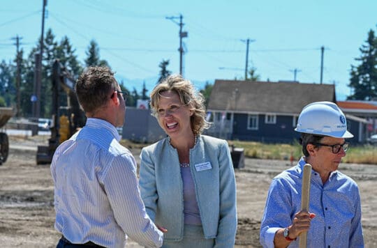 Sound's VP of PR, Jen Reed, meeting with credit union partners at the Copper Way ground breaking.