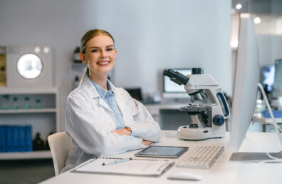 A young woman working in a lab.