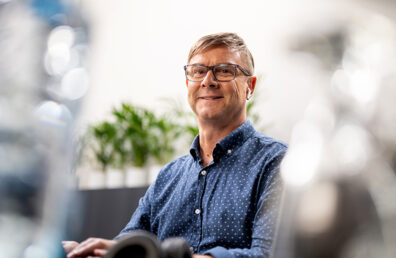 Man using laptop in office