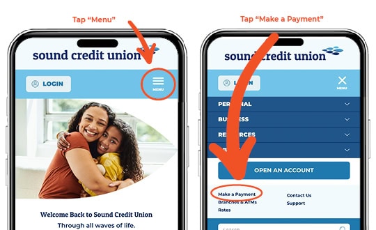 From a mobile device, click Menu and then Make a payment