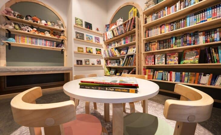 inside page & pine with table, chairs, and books