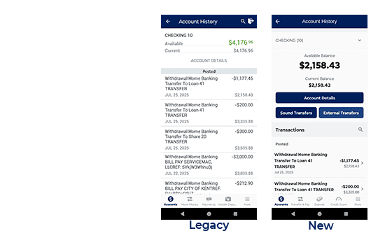 Mobile History screens